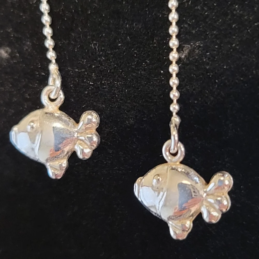 Sterling Silver Fish on the Line Earrings